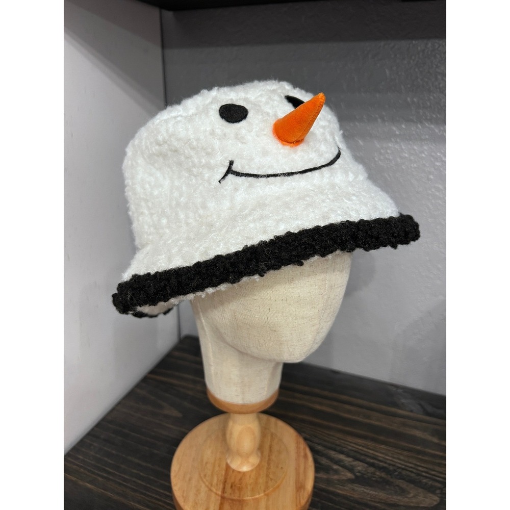 Snowman White Sherpa Bucket Hat Adult One Size Christmas Novelty Party